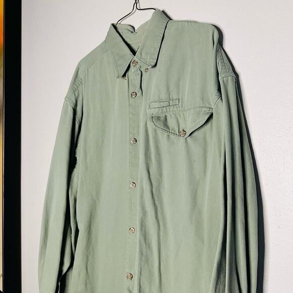 Keeper Bay Light Green Mens Long sleeve Collared Button One Pocket Shirt Size L - Picture 4 of 8